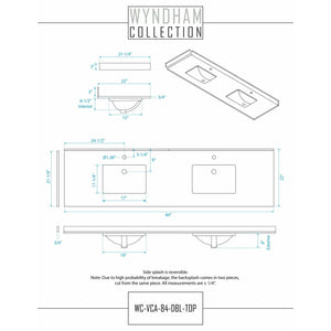 Wyndham Collection WCG242484DBLCCUNSMXX Beckett 84 Inch Double Bathroom Vanity in Dark Blue, Carrara Cultured Marble Countertop, Undermount Square Sinks, No Mirror