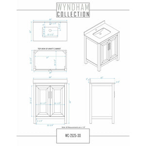 Wyndham Collection WCV252530SWGC2UNSM24 Daria 30 Inch Single Bathroom Vanity in White, Light-Vein Carrara Cultured Marble Countertop, Undermount Square Sink, 24 Inch Mirror, Brushed Gold Trim