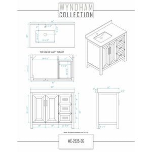 Wyndham Collection WCV252536SWGCMUNSMED Daria 36 Inch Single Bathroom Vanity in White, White Carrara Marble Countertop, Undermount Square Sink, Medicine Cabinet, Brushed Gold Trim