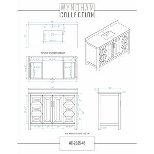 Wyndham Collection WCV252548SWGC2UNSM46 Daria 48 Inch Single Bathroom Vanity in White, Light-Vein Carrara Cultured Marble Countertop, Undermount Square Sink, 46 Inch Mirror, Brushed Gold Trim
