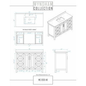 Wyndham Collection WCV252548SWGC2UNSMXX Daria 48 Inch Single Bathroom Vanity in White, Light-Vein Carrara Cultured Marble Countertop, Undermount Square Sink, Brushed Gold Trim