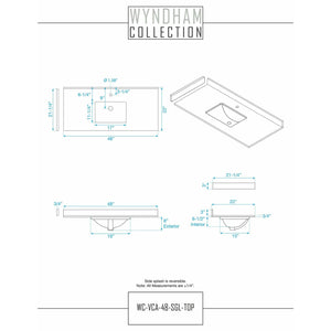 Wyndham Collection WCV252548SWGC2UNSM46 Daria 48 Inch Single Bathroom Vanity in White, Light-Vein Carrara Cultured Marble Countertop, Undermount Square Sink, 46 Inch Mirror, Brushed Gold Trim