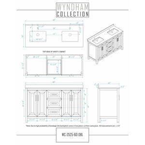 Wyndham Collection WCV252560DWGCMUNSMXX Daria 60 Inch Double Bathroom Vanity in White, White Carrara Marble Countertop, Undermount Square Sinks, Brushed Gold Trim