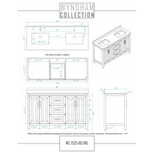 Load image into Gallery viewer, Wyndham Collection WCV252560DWGC2UNSM58 Daria 60 Inch Double Bathroom Vanity in White, Light-Vein Carrara Cultured Marble Countertop, Undermount Square Sinks, 58 Inch Mirror, Brushed Gold Trim