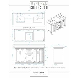 Wyndham Collection WCV252560DWGC2UNSM58 Daria 60 Inch Double Bathroom Vanity in White, Light-Vein Carrara Cultured Marble Countertop, Undermount Square Sinks, 58 Inch Mirror, Brushed Gold Trim