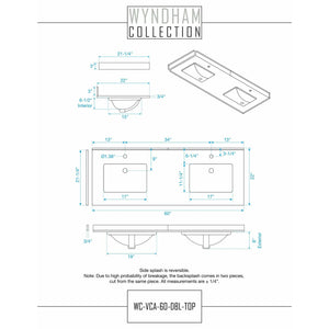 Wyndham Collection WCV252560DWGC2UNSM58 Daria 60 Inch Double Bathroom Vanity in White, Light-Vein Carrara Cultured Marble Countertop, Undermount Square Sinks, 58 Inch Mirror, Brushed Gold Trim