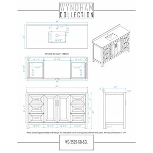 Wyndham Collection WCV252560SWGCXSXXM58 Daria 60 Inch Single Bathroom Vanity in White, No Countertop, No Sink, 58 Inch Mirror, Brushed Gold Trim