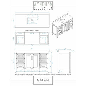 Wyndham Collection WCV252560SWGCXSXXMXX Daria 60 Inch Single Bathroom Vanity in White, No Countertop, No Sink, Brushed Gold Trim