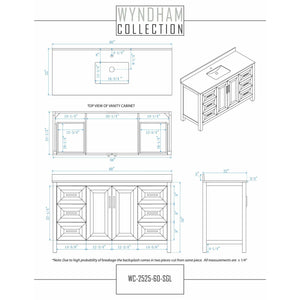Wyndham Collection WCV252560SWGC2UNSMXX Daria 60 Inch Single Bathroom Vanity in White, Light-Vein Carrara Cultured Marble Countertop, Undermount Square Sink, Brushed Gold Trim