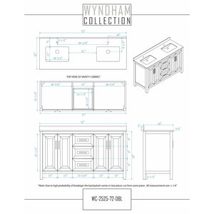 Wyndham Collection WCV252572DWGCXSXXMXX Daria 72 Inch Double Bathroom Vanity in White, No Countertop, No Sink, Brushed Gold Trim