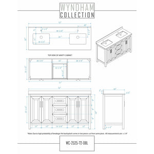 Wyndham Collection WCV252572DWGC2UNSM24 Daria 72 Inch Double Bathroom Vanity in White, Light-Vein Carrara Cultured Marble Countertop, Undermount Square Sinks, 24 Inch Mirrors, Brushed Gold Trim