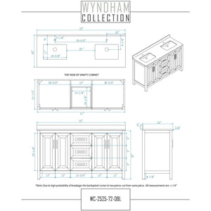 Wyndham Collection WCV252572DDEC2UNSM24 Daria 72 Inch Double Bathroom Vanity in Dark Espresso, Light-Vein Carrara Cultured Marble Countertop, Undermount Square Sinks, 24 Inch Mirrors