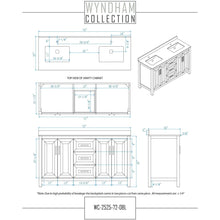 Load image into Gallery viewer, Wyndham Collection WCV252572DDEC2UNSM70 Daria 72 Inch Double Bathroom Vanity in Dark Espresso, Light-Vein Carrara Cultured Marble Countertop, Undermount Square Sinks, 70 Inch Mirror