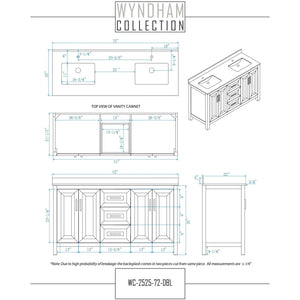 Wyndham Collection WCV252572DDEC2UNSMXX Daria 72 Inch Double Bathroom Vanity in Dark Espresso, Light-Vein Carrara Cultured Marble Countertop, Undermount Square Sinks, No Mirror