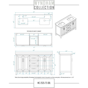 Wyndham Collection WCV252572DBLCMUNSMXX Daria 72 Inch Double Bathroom Vanity in Dark Blue, White Carrara Marble Countertop, Undermount Square Sinks, No Mirror