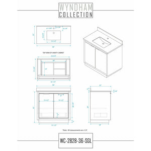 Wyndham Collection WCF282836SLSC2UNSMXX Maroni 36 Inch Single Bathroom Vanity in Light Straw, Light-Vein Carrara Cultured Marble Countertop, Undermount Square Sink