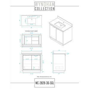 Wyndham Collection WCF282836SLSWCUNSMXX Maroni 36 Inch Single Bathroom Vanity in Light Straw, White Cultured Marble Countertop, Undermount Square Sink