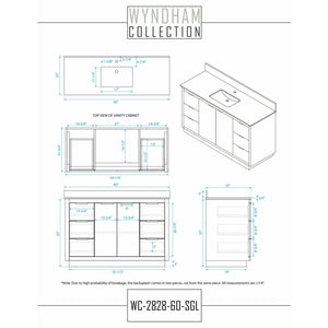 Wyndham Collection WCF282860SLSWCUNSMXX Maroni 60 Inch Single Bathroom Vanity in Light Straw, White Cultured Marble Countertop, Undermount Square Sink