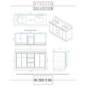 Wyndham Collection WCF282872DLBWCUNSMXX Maroni 72 Inch Double Bathroom Vanity in Light Straw, White Cultured Marble Countertop, Undermount Square Sinks, Matte Black Trim