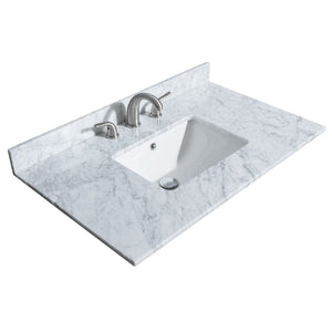 Wyndham Collection WCF292936SWGCMUNSM34 Miranda 36 Inch Single Bathroom Vanity in White, White Carrara Marble Countertop, Undermount Square Sink, Brushed Gold Trim, 34 Inch Mirror
