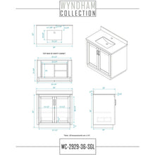 Load image into Gallery viewer, Wyndham Collection WCF292936SGBWCUNSM34 Miranda 36 Inch Single Bathroom Vanity in Dark Gray, White Cultured Marble Countertop, Undermount Square Sink, Matte Black Trim, 34 Inch Mirror