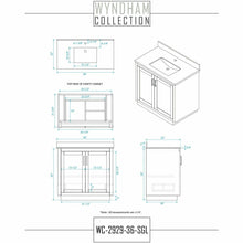 Load image into Gallery viewer, Wyndham Collection WCF292936SWBCMUNSM34 Miranda 36 Inch Single Bathroom Vanity in White, White Carrara Marble Countertop, Undermount Square Sink, Matte Black Trim, 34 Inch Mirror