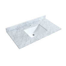 Load image into Gallery viewer, Wyndham Collection WCF292942SWGCMUNSM34 Miranda 42 Inch Single Bathroom Vanity in White, White Carrara Marble Countertop, Undermount Square Sink, Brushed Gold Trim, 34 Inch Mirror