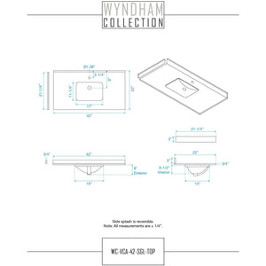 Wyndham Collection WCF292942SWHC2UNSM34 Miranda 42 Inch Single Bathroom Vanity in White, Light-Vein Carrara Cultured Marble Countertop, Undermount Square Sink, Brushed Nickel Trim, 34 Inch Mirror