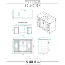 Load image into Gallery viewer, Wyndham Collection WCF292948SGGWCUNSM46 Miranda 48 Inch Single Bathroom Vanity in Dark Gray, White Cultured Marble Countertop, Undermount Square Sink, Brushed Gold Trim, 46 Inch Mirror