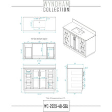 Load image into Gallery viewer, Wyndham Collection WCF292948SGGC2UNSMXX Miranda 48 Inch Single Bathroom Vanity in Dark Gray, Light-Vein Carrara Cultured Marble Countertop, Undermount Square Sink, Brushed Gold Trim