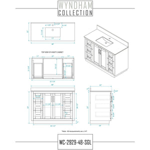 Wyndham Collection WCF292948SWBC2UNSMXX Miranda 48 Inch Single Bathroom Vanity in White, Light-Vein Carrara Cultured Marble Countertop, Undermount Square Sink, Matte Black Trim