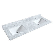 Load image into Gallery viewer, Wyndham Collection WCF292960DWHCMUNSMXX Miranda 60 Inch Double Bathroom Vanity in White, White Carrara Marble Countertop, Undermount Square Sinks, Brushed Nickel Trim