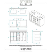 Load image into Gallery viewer, Wyndham Collection WCF292960DKGWCUNSM58 Miranda 60 Inch Double Bathroom Vanity in Dark Gray, White Cultured Marble Countertop, Undermount Square Sinks, Brushed Nickel Trim, 58 Inch Mirror