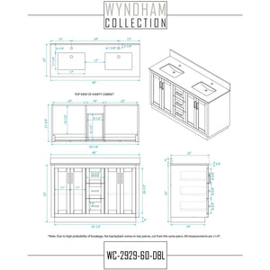 Wyndham Collection WCF292960DKGWCUNSM58 Miranda 60 Inch Double Bathroom Vanity in Dark Gray, White Cultured Marble Countertop, Undermount Square Sinks, Brushed Nickel Trim, 58 Inch Mirror