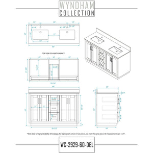 Wyndham Collection WCF292960DWHWCUNSM58 Miranda 60 Inch Double Bathroom Vanity in White, White Cultured Marble Countertop, Undermount Square Sinks, Brushed Nickel Trim, 58 Inch Mirror