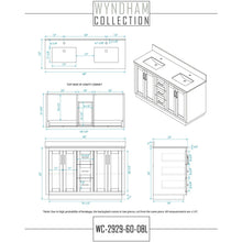 Load image into Gallery viewer, Wyndham Collection WCF292960DWBCMUNSM58 Miranda 60 Inch Double Bathroom Vanity in White, White Carrara Marble Countertop, Undermount Square Sinks, Matte Black Trim, 58 Inch Mirror