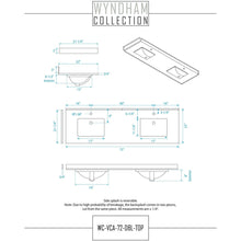 Load image into Gallery viewer, Wyndham Collection WCF292972DBLC2UNSMXX Miranda 72 Inch Double Bathroom Vanity in Dark Blue, Light-Vein Carrara Cultured Marble Countertop, Undermount Square Sinks, Brushed Gold Trim