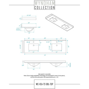 Wyndham Collection WCF292972DBLC2UNSMXX Miranda 72 Inch Double Bathroom Vanity in Dark Blue, Light-Vein Carrara Cultured Marble Countertop, Undermount Square Sinks, Brushed Gold Trim