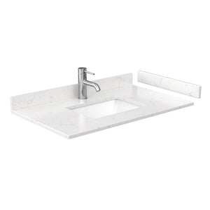 Wyndham Collection WCS202036SWGC2UNSM24 Deborah 36 Inch Single Bathroom Vanity in White, Carrara Cultured Marble Countertop, Undermount Square Sink, Brushed Gold Trim, 24 Inch Mirror