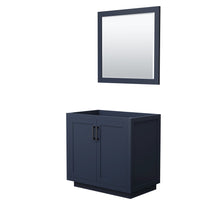Load image into Gallery viewer, Wyndham Collection WCF292936SBBCXSXXM34 Miranda 36 Inch Single Bathroom Vanity in Dark Blue, No Countertop, No Sink, Matte Black Trim, 34 Inch Mirror