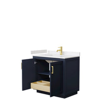 Load image into Gallery viewer, Wyndham Collection WCF292936SBLC2UNSMXX Miranda 36 Inch Single Bathroom Vanity in Dark Blue, Light-Vein Carrara Cultured Marble Countertop, Undermount Square Sink, Brushed Gold Trim