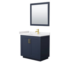 Load image into Gallery viewer, Wyndham Collection WCF292936SBLWCUNSM34 Miranda 36 Inch Single Bathroom Vanity in Dark Blue, White Cultured Marble Countertop, Undermount Square Sink, Brushed Gold Trim, 34 Inch Mirror