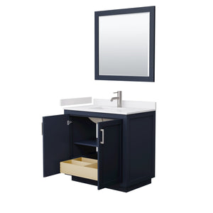Wyndham Collection WCF292936SBNWCUNSM34 Miranda 36 Inch Single Bathroom Vanity in Dark Blue, White Cultured Marble Countertop, Undermount Square Sink, Brushed Nickel Trim, 34 Inch Mirror