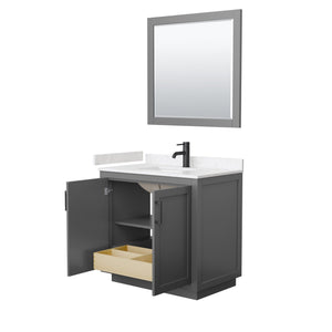 Wyndham Collection WCF292936SGBC2UNSM34 Miranda 36 Inch Single Bathroom Vanity in Dark Gray, Light-Vein Carrara Cultured Marble Countertop, Undermount Square Sink, Matte Black Trim, 34 Inch Mirror