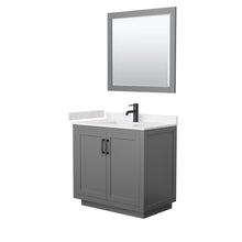 Load image into Gallery viewer, Wyndham Collection WCF292936SGBC2UNSM34 Miranda 36 Inch Single Bathroom Vanity in Dark Gray, Light-Vein Carrara Cultured Marble Countertop, Undermount Square Sink, Matte Black Trim, 34 Inch Mirror