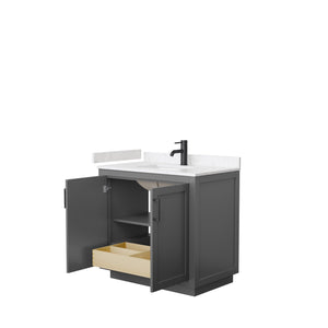 Wyndham Collection WCF292936SGBC2UNSMXX Miranda 36 Inch Single Bathroom Vanity in Dark Gray, Light-Vein Carrara Cultured Marble Countertop, Undermount Square Sink, Matte Black Trim