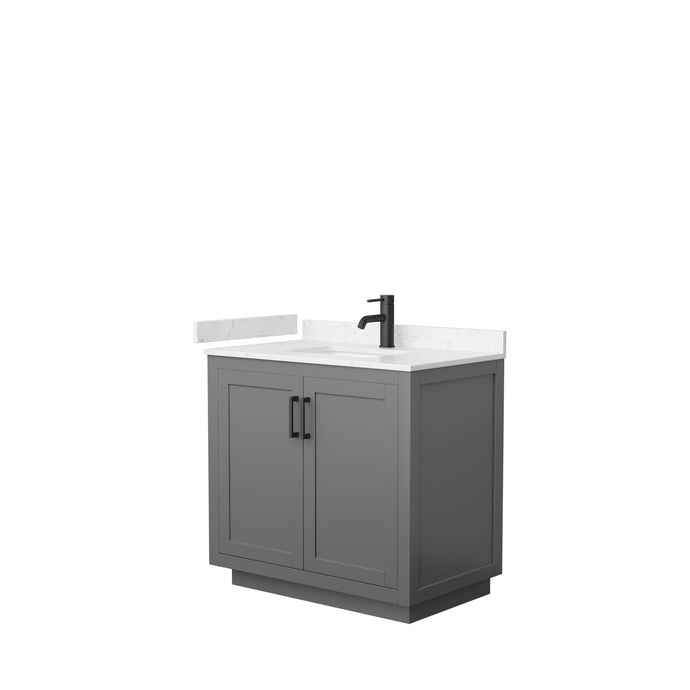 Wyndham Collection WCF292936SGBC2UNSMXX Miranda 36 Inch Single Bathroom Vanity in Dark Gray, Light-Vein Carrara Cultured Marble Countertop, Undermount Square Sink, Matte Black Trim