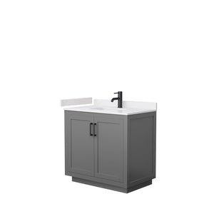 Wyndham Collection WCF292936SGBWCUNSMXX Miranda 36 Inch Single Bathroom Vanity in Dark Gray, White Cultured Marble Countertop, Undermount Square Sink, Matte Black Trim