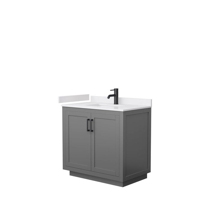 Wyndham Collection WCF292936SGBWCUNSMXX Miranda 36 Inch Single Bathroom Vanity in Dark Gray, White Cultured Marble Countertop, Undermount Square Sink, Matte Black Trim