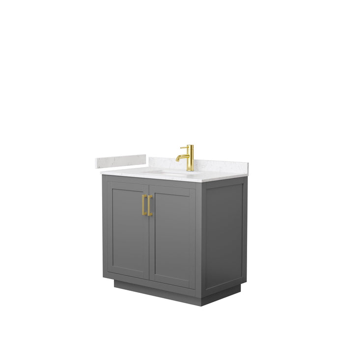Wyndham Collection WCF292936SGGC2UNSMXX Miranda 36 Inch Single Bathroom Vanity in Dark Gray, Light-Vein Carrara Cultured Marble Countertop, Undermount Square Sink, Brushed Gold Trim